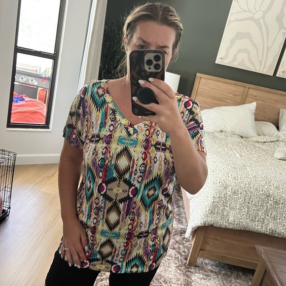 Boho Aztec Colorful Geometric Print Women's Top Size Small Medium - Picture 6 of 6